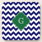 Monogramm für Navy Whrest Zickzack Forest Green Qu Untersetzer (Vorderseite)