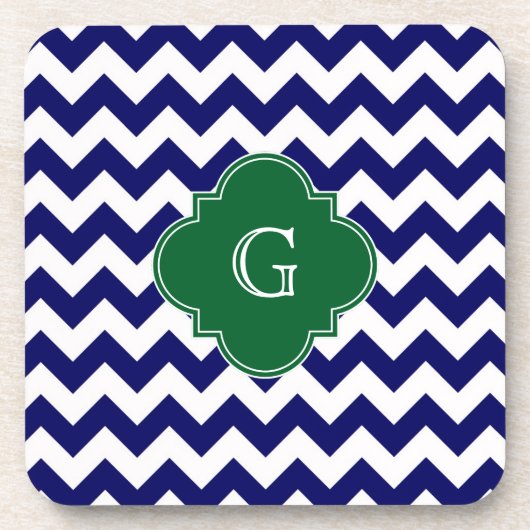 Monogramm für Navy Whrest Zickzack Forest Green Qu Untersetzer (Vorderseite)