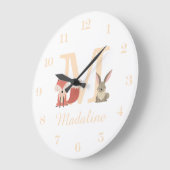 Monogramm für niedliche Fox-Kaninchen-Waldtiere Große Wanduhr (Winkel)