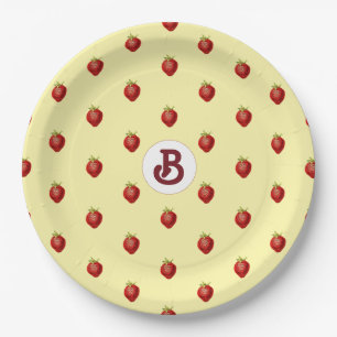 Monogramm für niedliche Girly Strawberry-Creme Pappteller