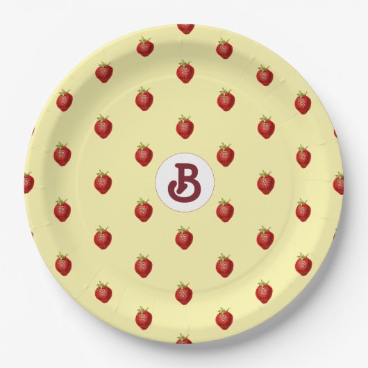 Monogramm für niedliche Girly Strawberry-Creme Pappteller (Vorderseite)