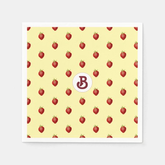 Monogramm für niedliche Girly Strawberry-Creme Serviette (Vorderseite)