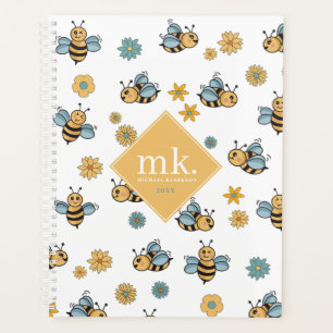 Monogramm für niedliche Honigbienen und Wildblumen Planer