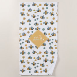 Monogramm für niedliche Honigbienen und Wildblumen Strandtuch