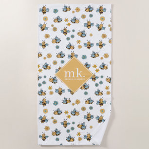 Monogramm für niedliche Honigbienen und Wildblumen Strandtuch