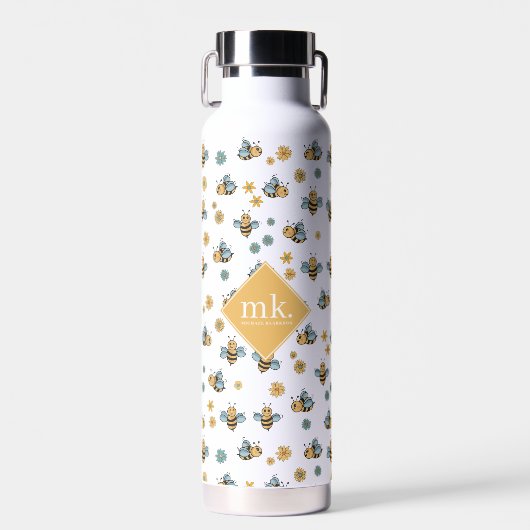 Monogramm für niedliche Honigbienen und Wildblumen Trinkflasche (Vorne)