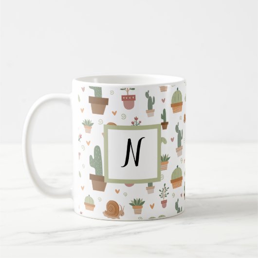 Monogramm für niedliche Kakteen und Sukkulente Kaffeetasse (Links)