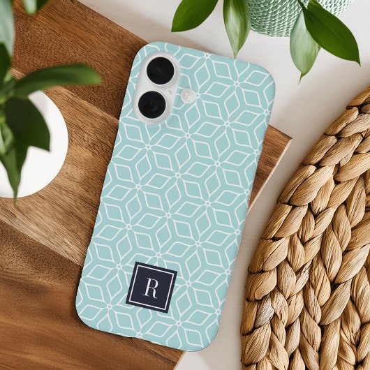 Monogramm für niedliche Minze und Navy Geometric Case-Mate iPhone Hülle