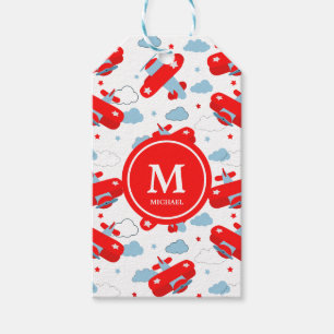 Monogramm für Niedliche rote und blaue Flugzeuge Geschenkanhänger