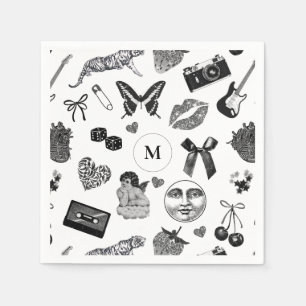 Monogramm für niedliche schwarze Ästhetik Serviette