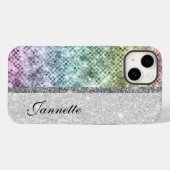 Monogramm für niedliche Silber-Imitat-Glitzer Case-Mate iPhone Hülle (Rückseite (Horizontal))