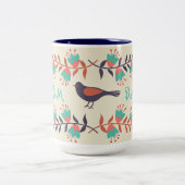 Monogramm für niedliche Vögel und BlumenFolkloreen Zweifarbige Tasse (Mittel)