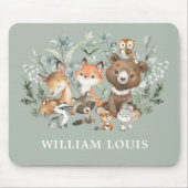 Monogramm für niedliche Waldtiere Grünpflanzen Mousepad (Vorne)