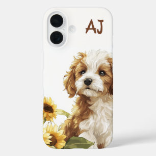 Monogramm für niedliche Welpenblumen iPhone 16 Hülle