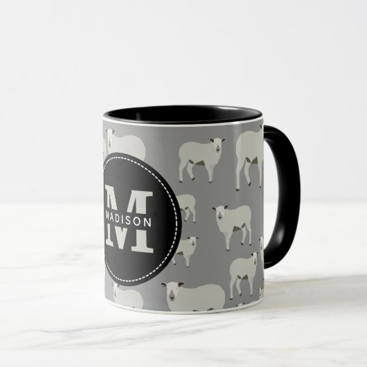 Monogramm für niedliches Schaf- und Lammentenmuste Tasse (VorderseiteRechts)