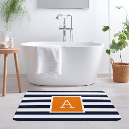 Monogramm für Orange und Navy Stripes Badematte