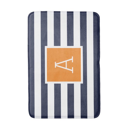 Monogramm für Orange und Navy Stripes Badematte (Vorderseite Vertikal)