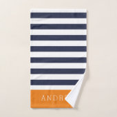 Monogramm für Orange und Navy Stripes Badhandtuch Set (Handtuch)