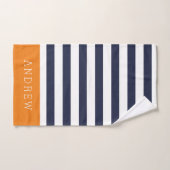 Monogramm für Orange und Navy Stripes Badhandtuch Set (Handtuch)