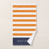 Monogramm für Orange und Navy Stripes Badhandtuch Set (Handtuch)