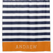 Monogramm für Orange und Navy Stripes Duschvorhang (Vorderseite)