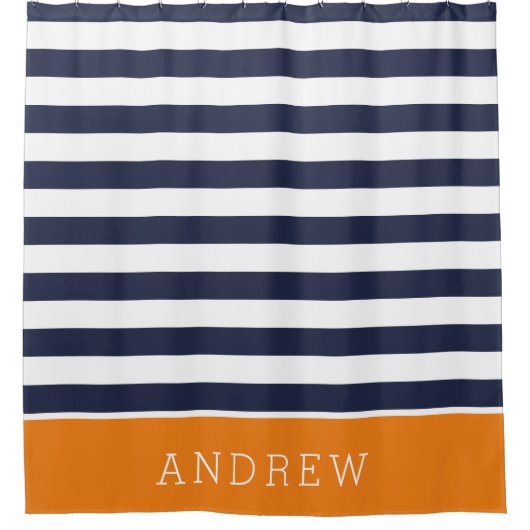 Monogramm für Orange und Navy Stripes Duschvorhang (Vorderseite)