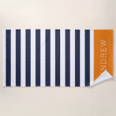 Monogramm für Orange und Navy Stripes Strandtuch (Vorderseite)