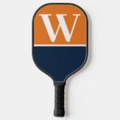 Monogramm für Orange- und Navy-Uni-Farben Pickleball Schläger (Rückseite)