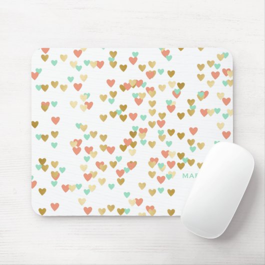 Monogramm für Peach, Mint und Gold Hearts Mousepad (Mit Mouse)