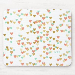 Monogramm für Peach, Mint und Gold Hearts Mousepad
