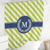 Monogramm für personalisierte Kalkgrün- und Navy-S Duschvorhang