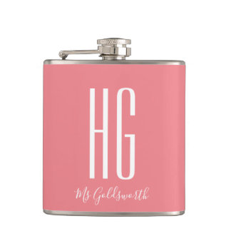Monogramm für Personalisierte Korallenrosa Flachmann