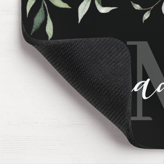 Monogramm für personalisierte Schwarz-weiße floral Mousepad (Ecke)