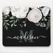 Monogramm für personalisierte Schwarz-weiße floral Mousepad (Vorne)