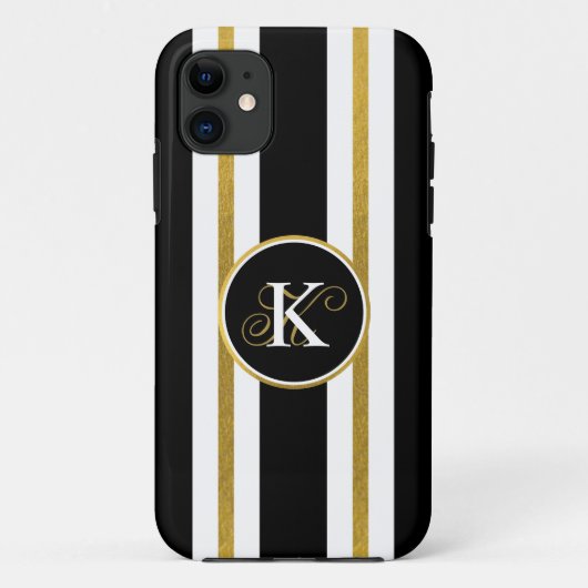 Monogramm für personalisierte schwarze und goldene Case-Mate iPhone hülle (Rückseite)