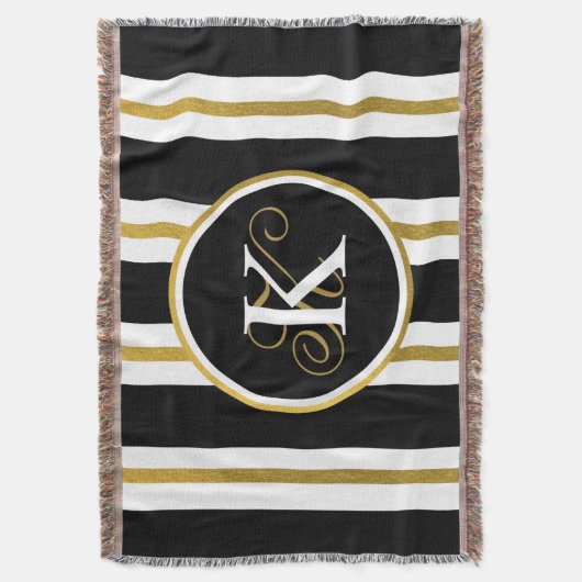 Monogramm für personalisierte schwarze und goldene decke (Vorderseite Vertikal)