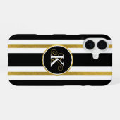 Monogramm für personalisierte schwarze und goldene iPhone 16 hülle (Rückseite (Horizontal))