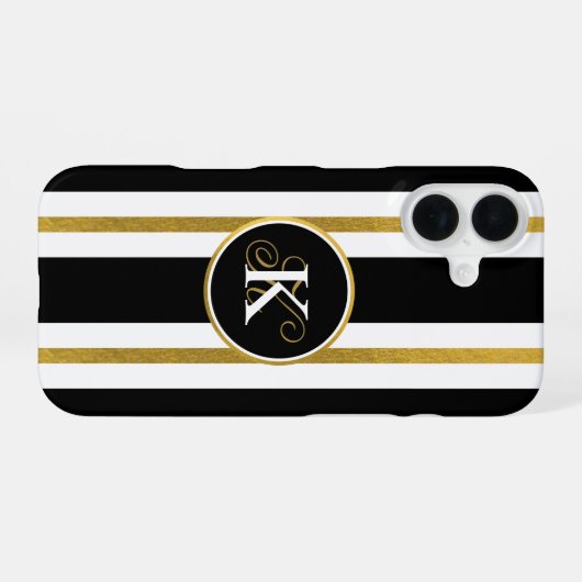 Monogramm für personalisierte schwarze und goldene iPhone 16 hülle (Rückseite (Horizontal))