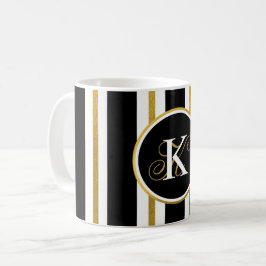 Monogramm für personalisierte schwarze und goldene kaffeetasse