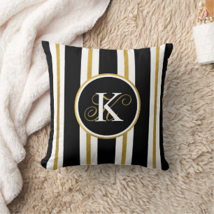 Monogramm für personalisierte schwarze und goldene kissen