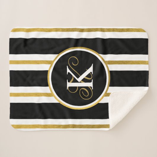 Monogramm für personalisierte schwarze und goldene sherpadecke (Vorderseite (Horizontal))