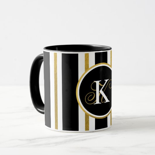 Monogramm für personalisierte schwarze und goldene tasse (Vorderseite Links)