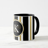 Monogramm für personalisierte schwarze und goldene tasse (VorderseiteRechts)