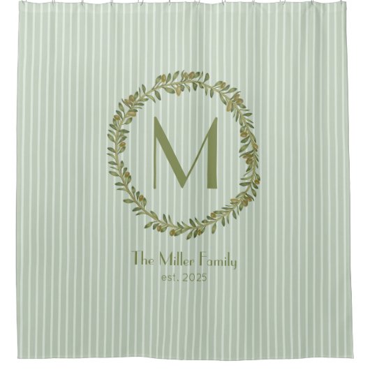 Monogramm für personalisiertes Olive Wreath Duschvorhang (Vorderseite)