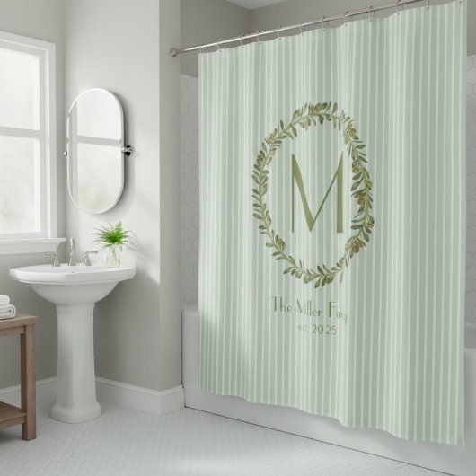 Monogramm für personalisiertes Olive Wreath Duschvorhang