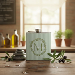 Monogramm für personalisiertes Olive Wreath Flachmann
