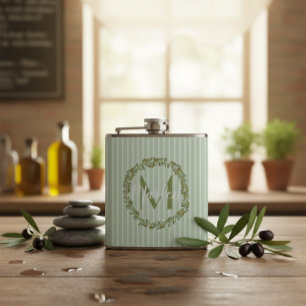 Monogramm für personalisiertes Olive Wreath Flachmann