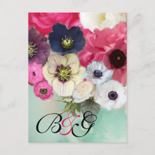 MONOGRAMM FÜR PINKROSEN UND ANEMONEN-BLUME Rett Ankündigungspostkarte