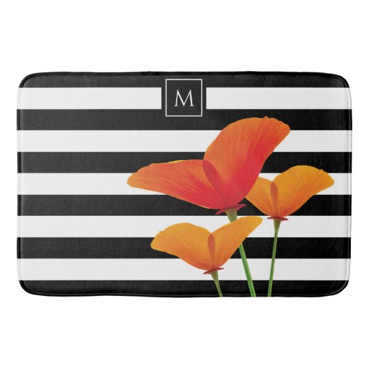 Monogramm für Poppy Chic Black Stripes Badematte (Vorderseite)