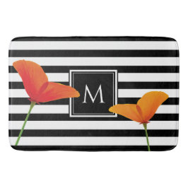 Monogramm für Poppy Chic Black Stripes Badematte